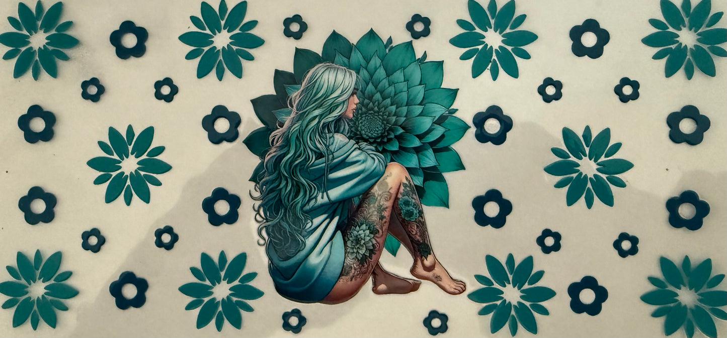 1014 TURQUOISE TATTOO GIRL W/FLOWERS