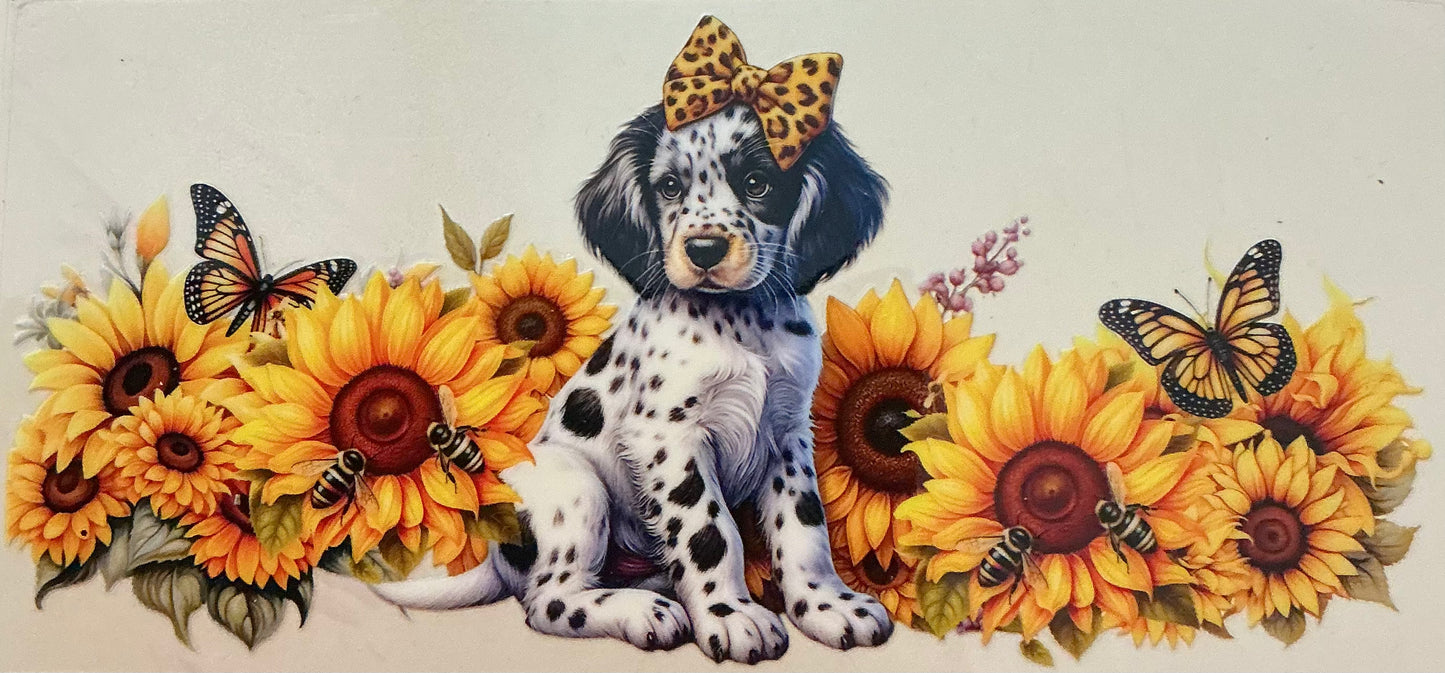 393 DALMATION PUPPY IN SUNFLOWERS W/BOW