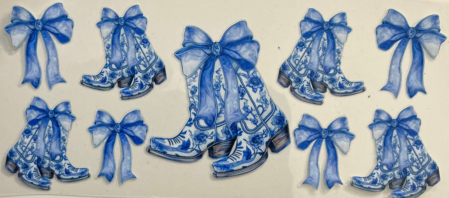 419 BLUE & WHITE COWBOY BOOTS W/ BOWS