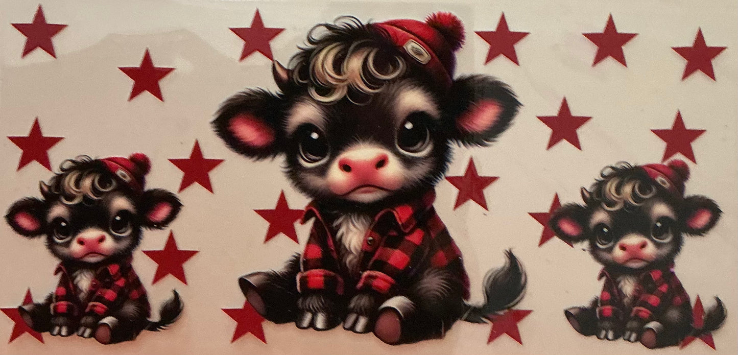 428 BLACK COW W/RED & BLACK PRINT & RED STARS