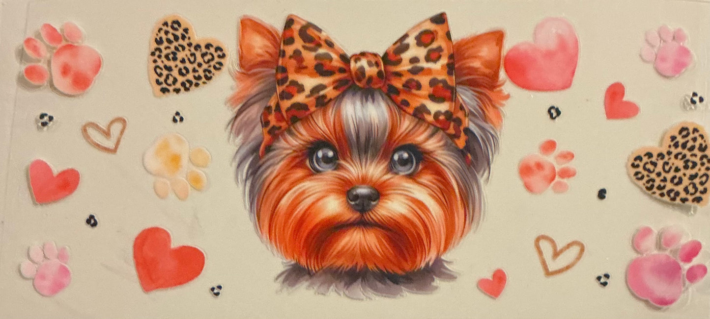 844 YORKIE W/LEOPARD BOW