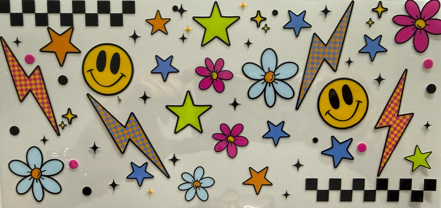 1045 YELLOW SMILEY FACE W/BOLT, STARS, FLOWERS