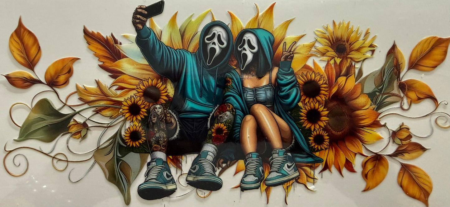 1095 Ghost Face w/Girl in Turquoise & Sunflowers