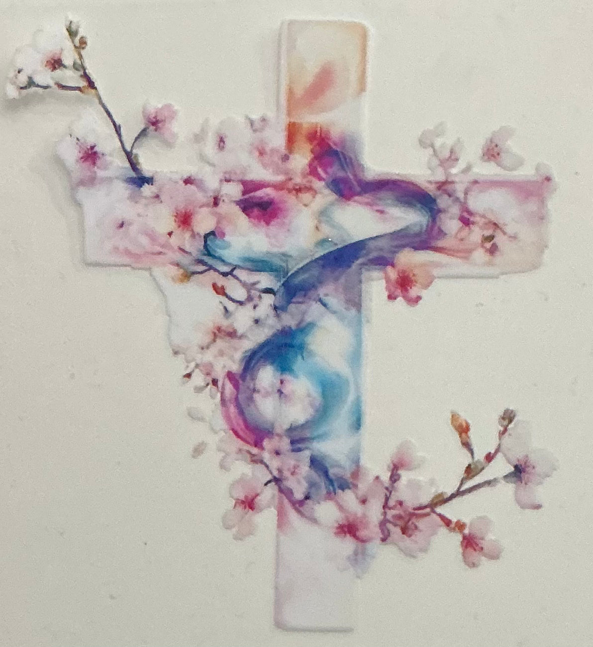 310 Pastel Cross W/Flowers Decal