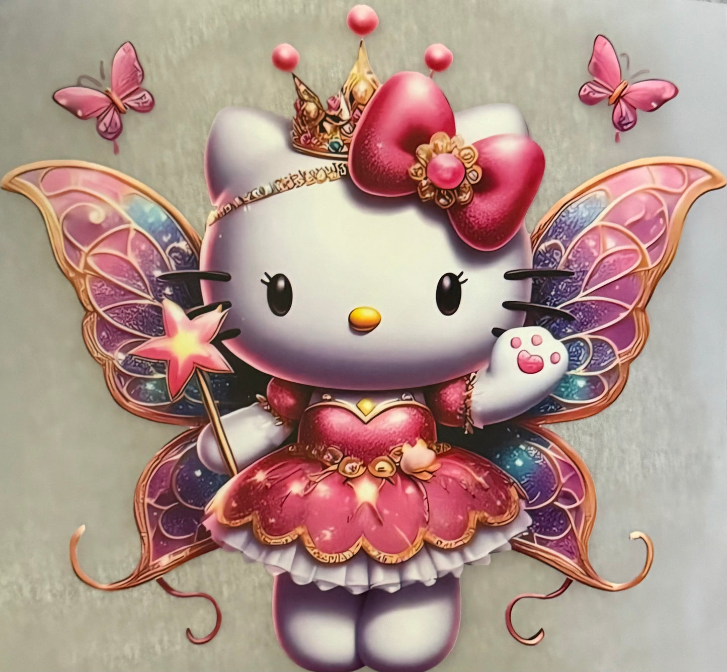 Kitty Pink & Gold Butterfly Clear Film Transfer