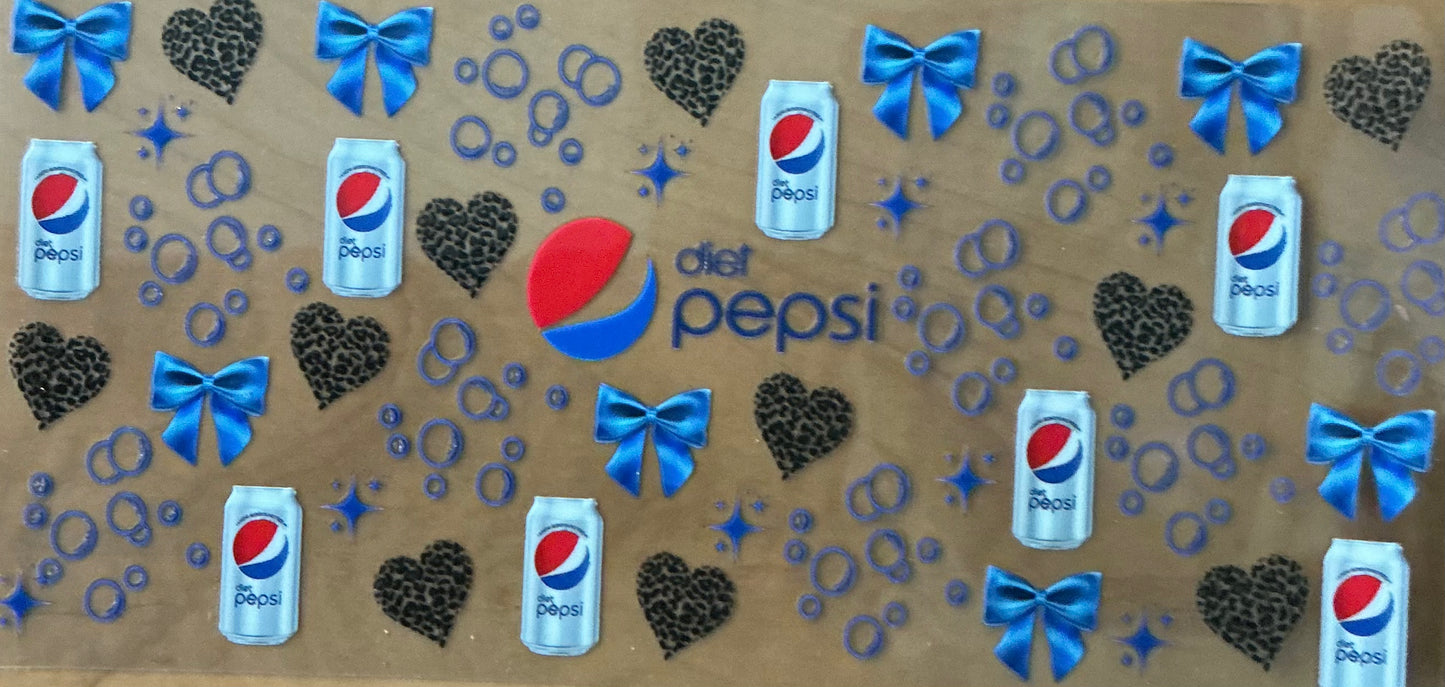 762 Diet Pepsi w/Blue Bow & Leopard Heart Wrap