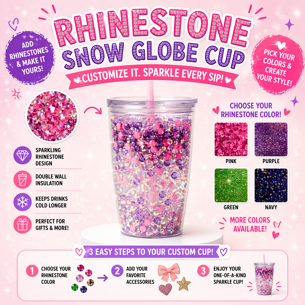 Rhinestone Snow Globe Cup