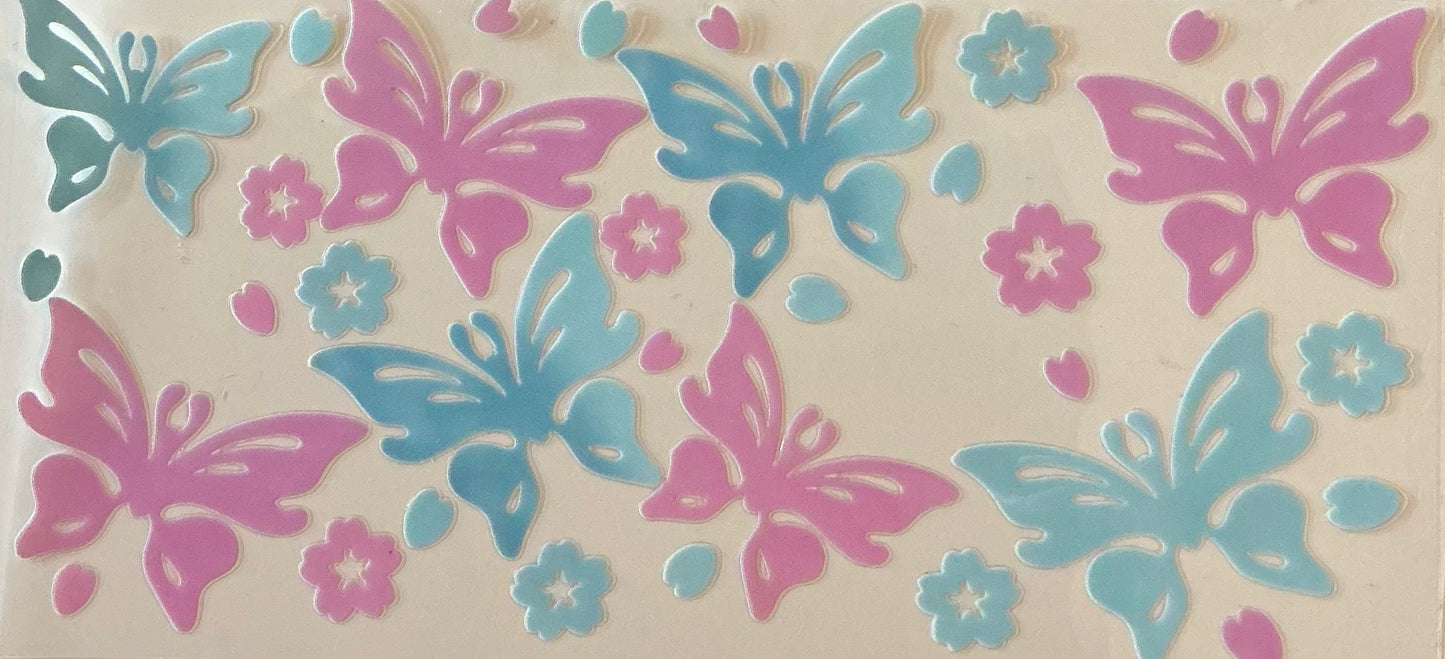 0013 LIGHT BLUE/PINK BUTTERFLIES