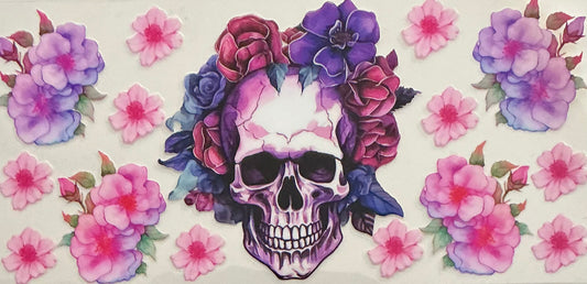 30 SKULL W/PINK & PURPLE FLOWERS