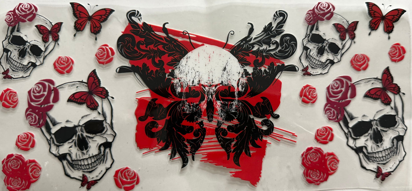 31   SKULL W/BLACK & RED BUTTERFLIES/ROSES