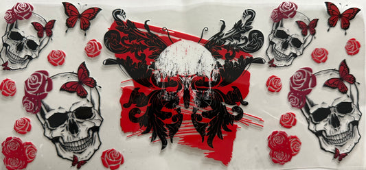 31   SKULL W/BLACK & RED BUTTERFLIES/ROSES