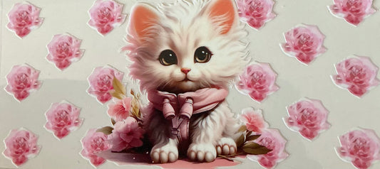 386   WHITE KITTEN W/FLOWERS