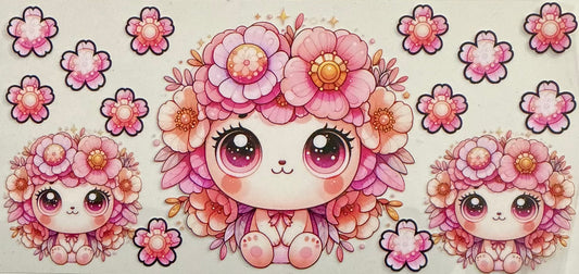 390 ANIMAL CHARACTER W/PINK FLOWER & BIG EYES