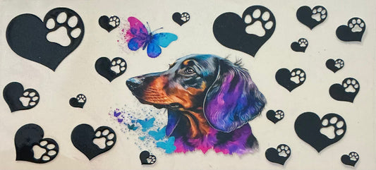392   WEINER DOG W/BLACK HEARTS