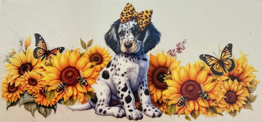 393   DALMATION PUPPY IN SUNFLOWERS W/BOW