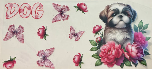 394   DOG SHIZHU IN PINK FLOWERS