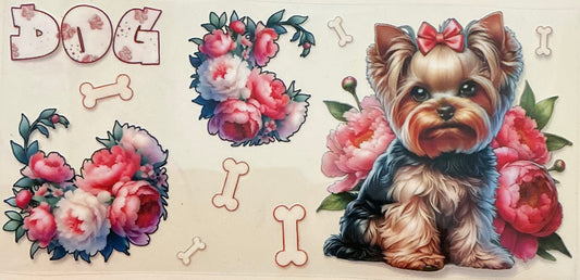 395   DOG YORKIE IN PINK FLOWERS
