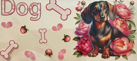 396  DOG WEINER IN PINK FLOWERS