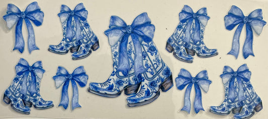 419   BLUE & WHITE COWBOY BOOTS W/ BOWS