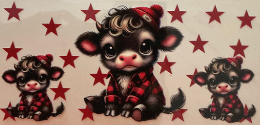 428 BLACK COW W/RED & BLACK PRINT & RED STARS