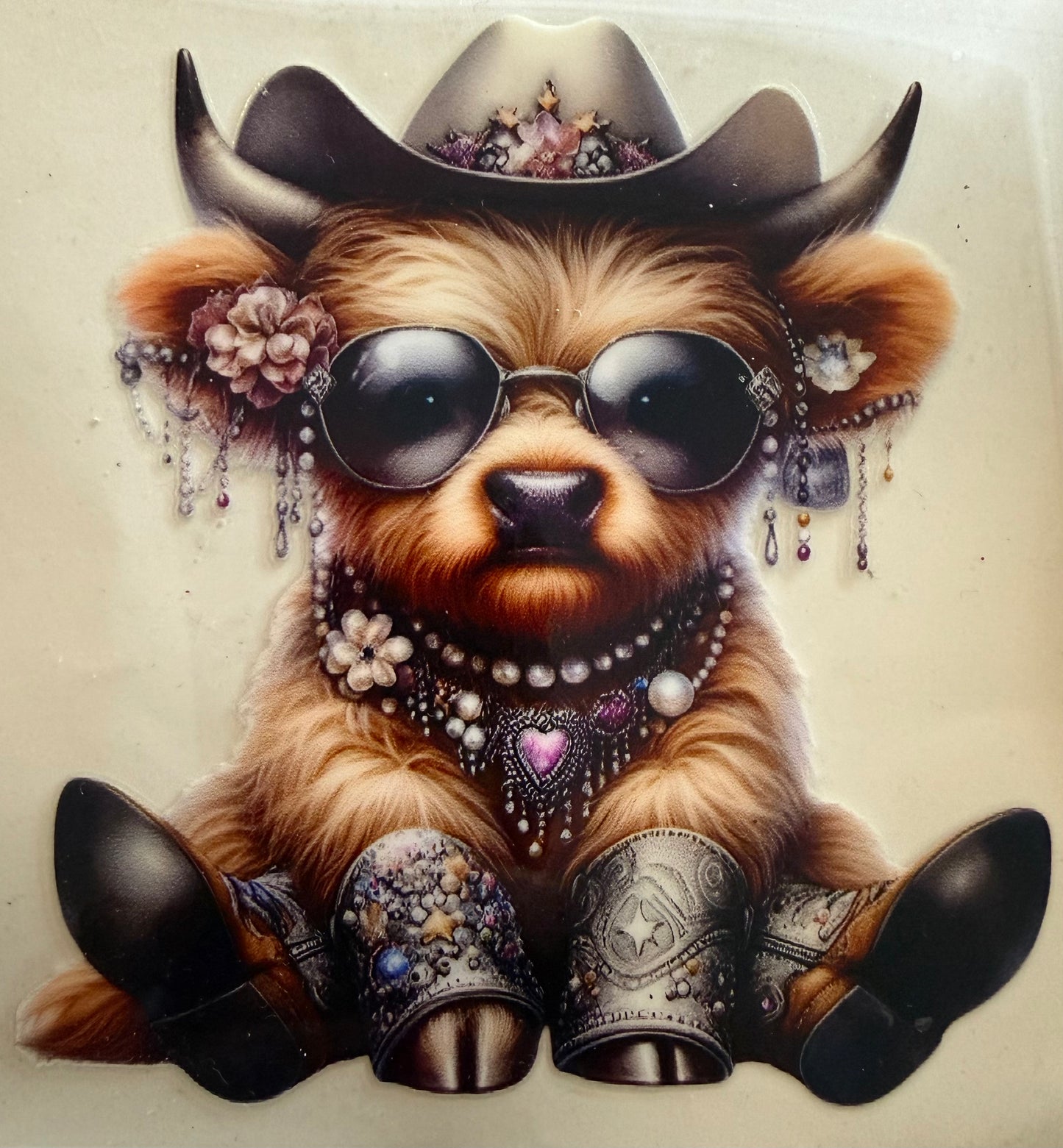 448   Baby Cow w/Sunglasses In Grey & Jewelry