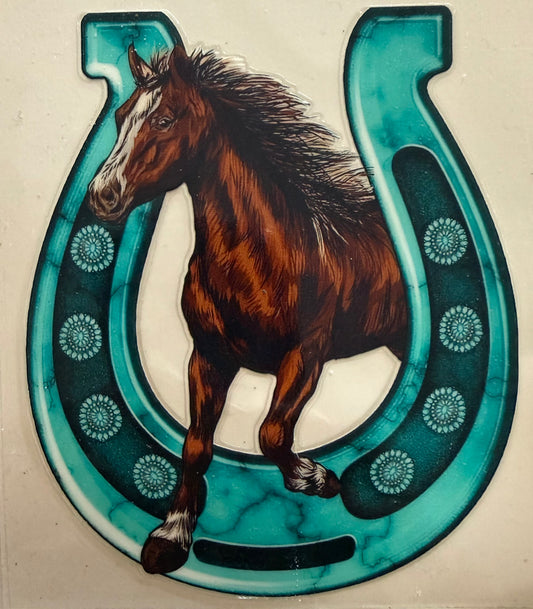453   Brown Horse In Turquoise Horseshoe