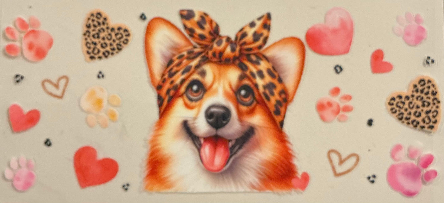 851 CORGI W/LEOPARD BOW