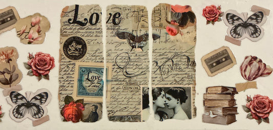 890   LOVE STAMP DESIGN W/ CASSETTE PICTURE BOOKS & FLOWERS