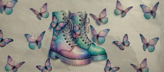 970 TURQUOISE & PURPLE BOOTS W/BUTTERFLIES