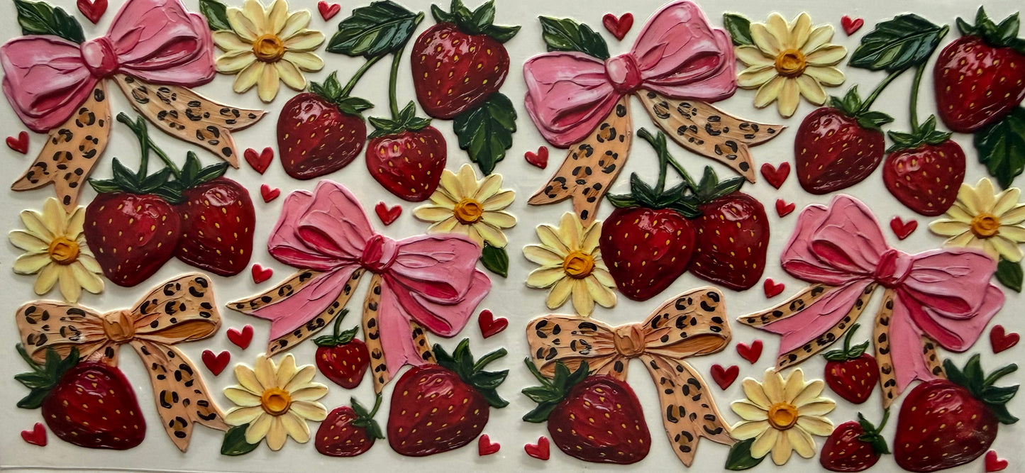 1047 STRAWBERRIES W/PINK & LEOPARD BOWS