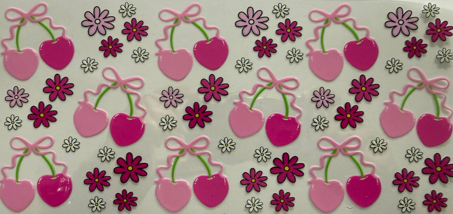 1082 LIGHT PINK, HOT PINK CHERRIES W/FLOWERS