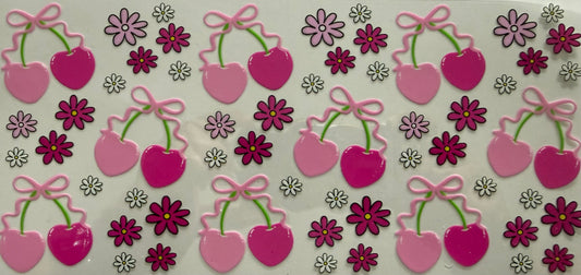 1082 LIGHT PINK, HOT PINK CHERRIES W/FLOWERS