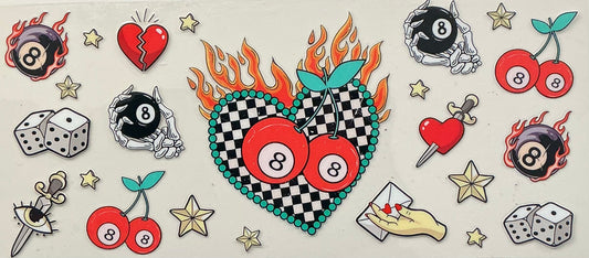 122      8 Ball Heart w/Fire Wrap