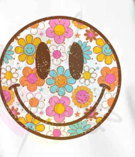 Glitter Flower Smiling Face Screen Print Transfer