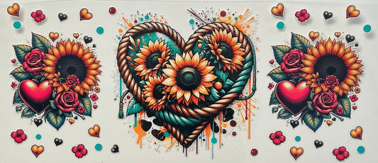 20 Multicolor Heart w/Sunflowers Wrap