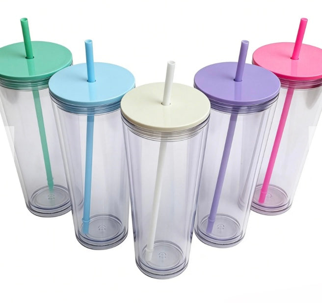 24 OZ TAPERED SNOW GLOBE TUMBLER W/COLORED LIDS