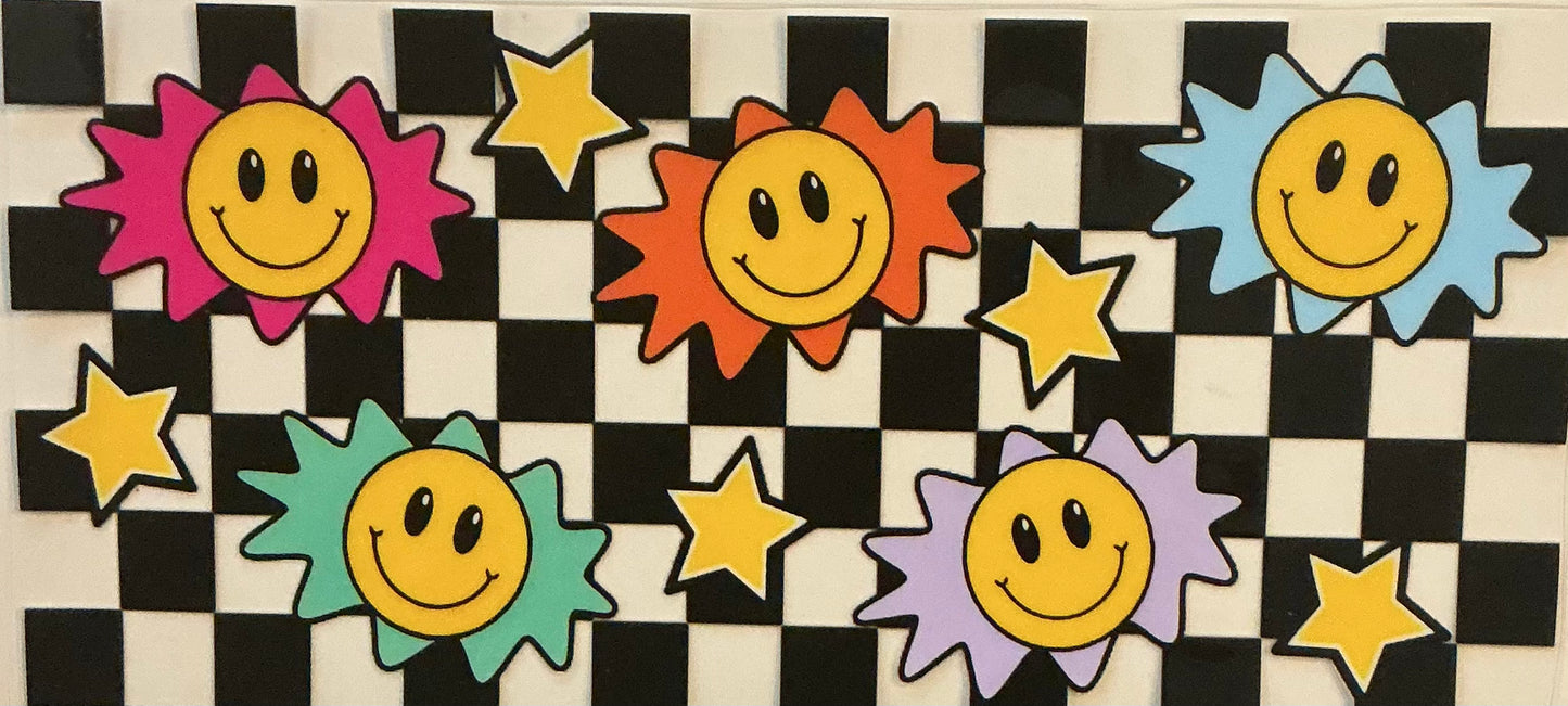 27 CHECKERED W/MULTICOLOR SMILEY FACES WRAP