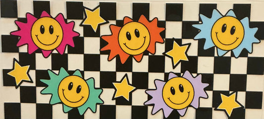 27 CHECKERED W/MULTICOLOR SMILEY FACES WRAP