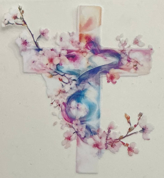 310 Pastel Cross W/Flowers Decal