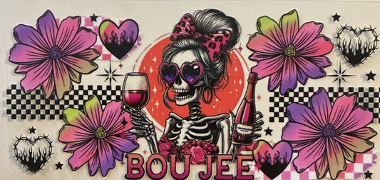38   BOUJEE LADY SKELETON W/WINE & FLOWERS WRAP