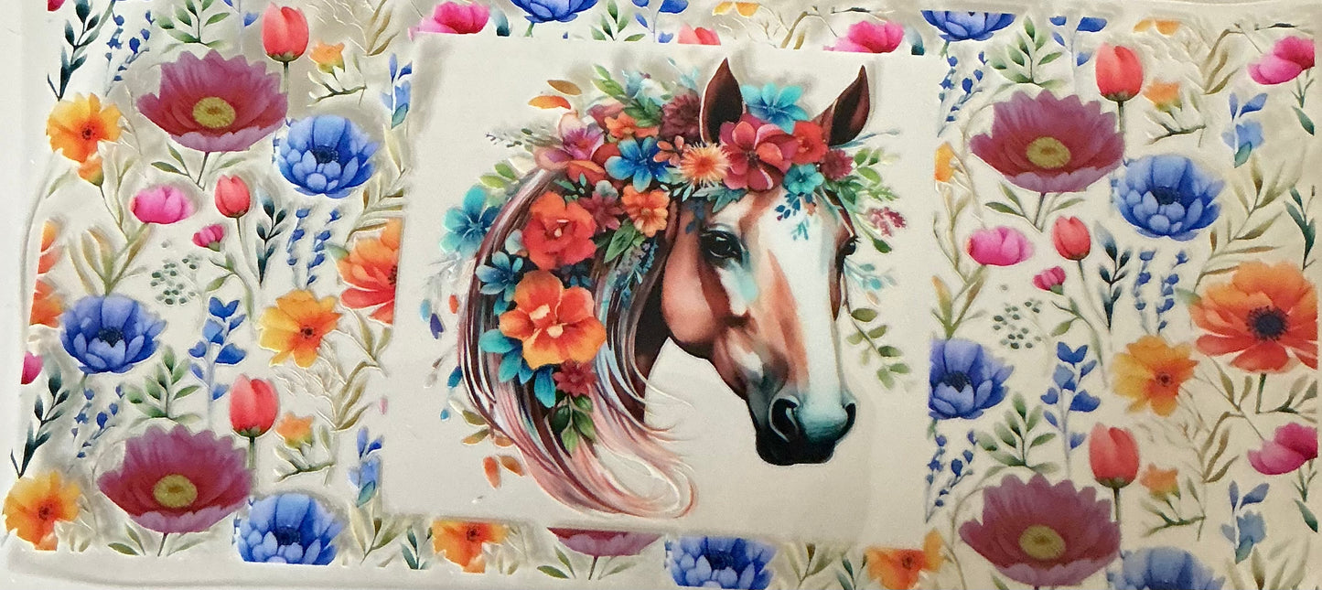 407 Brown Horse Head in Flowers Wrap