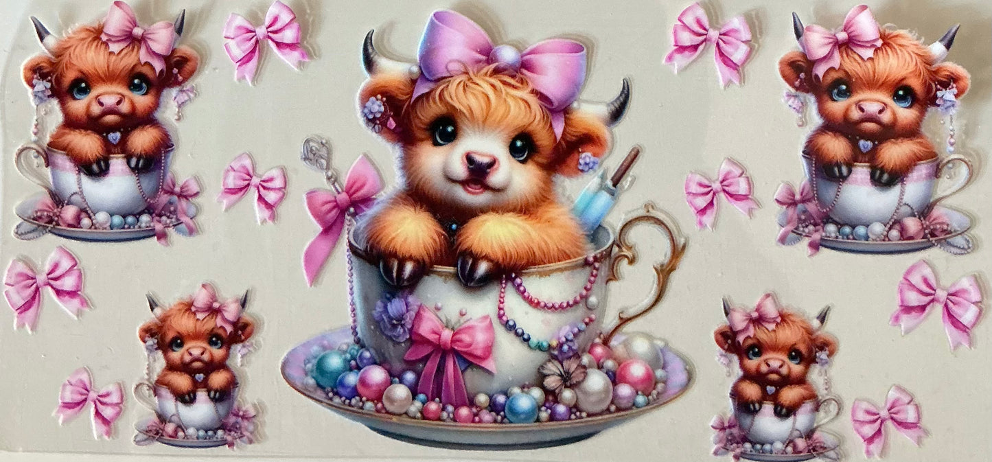 429 Baby Cow in Teacup w/Pearls & Bows
