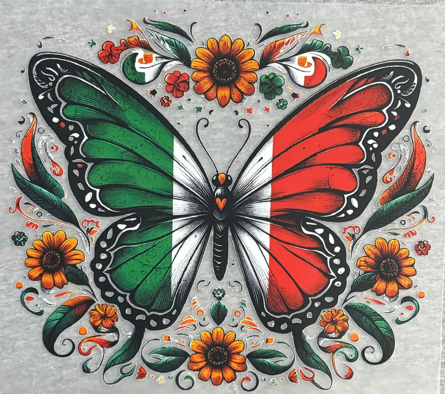 Butterfly Red, Green, White  Screen Print