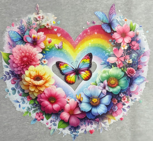 Rainbow Heart Shaped Butterfly Clear Film Transfer