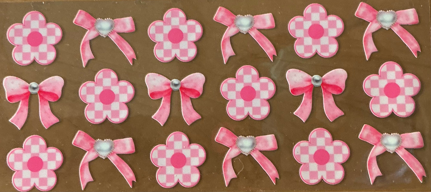 744 Pink Bows w/Pink Checkered Flowers