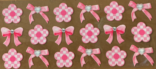 744 Pink Bows w/Pink Checkered Flowers