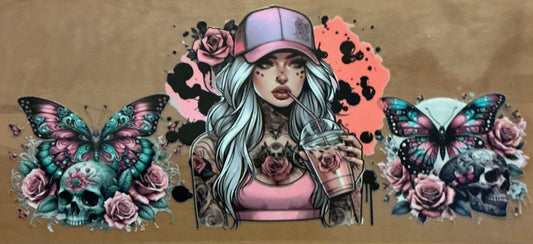 793 Tattoo Girl w/White Hair Pink Cap & Coffee Wrap