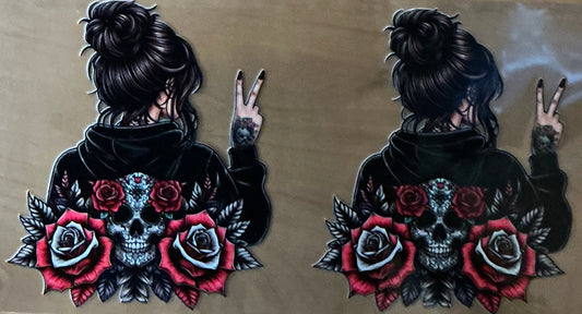 800 Girl Showing Back w/Peace Sign Skull & Roses Wrap