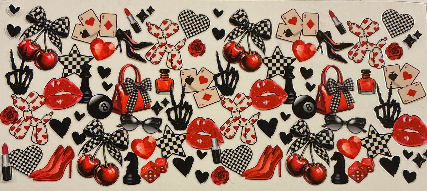877 Checkered Bow Hearts/Stars w/Cards Shoes Purses 8 Ball Wrap
