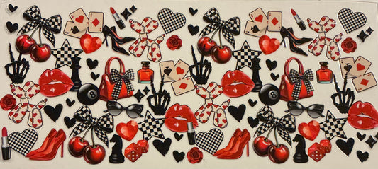 877 Checkered Bow Hearts/Stars w/Cards Shoes Purses 8 Ball Wrap